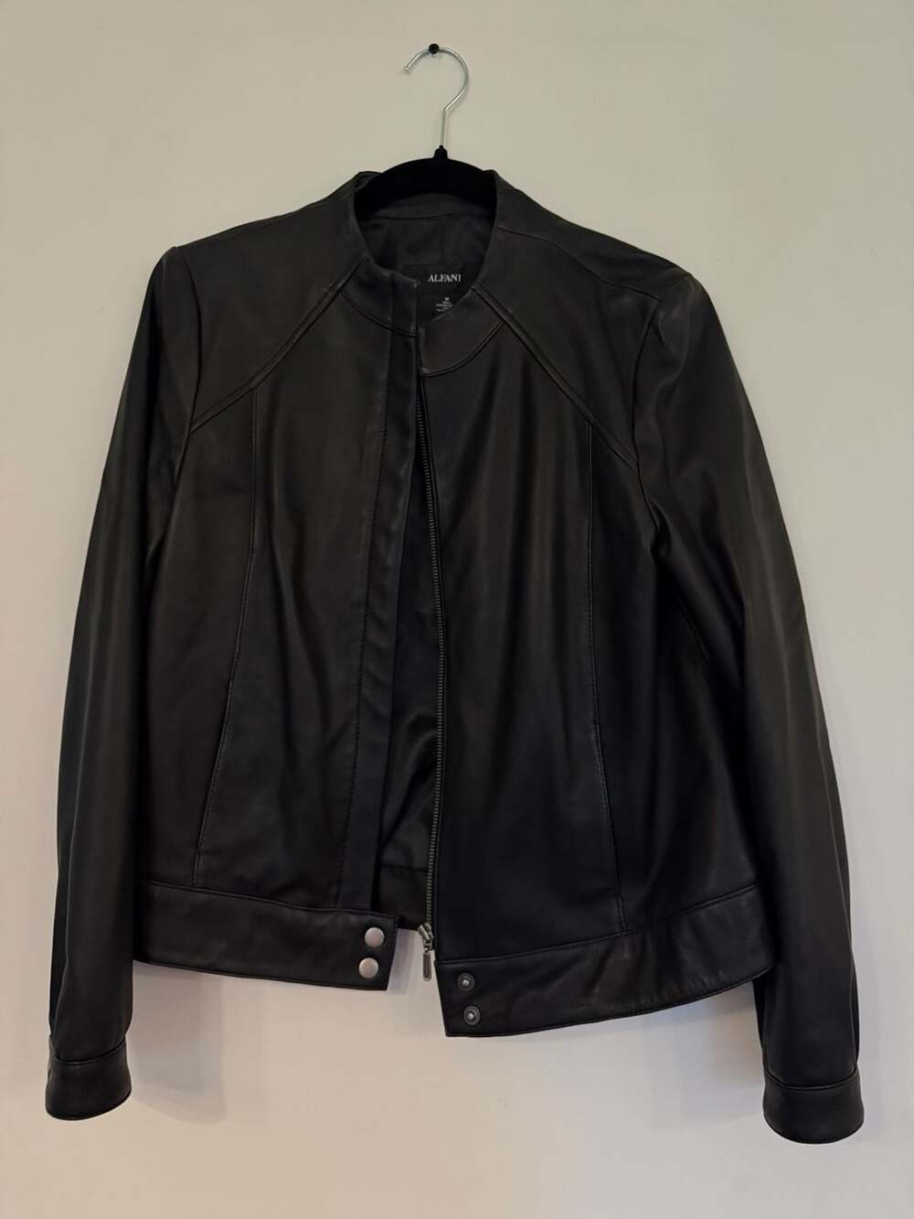 Alfani Women's Black Genuine Leather Zip Front Jacket Size M